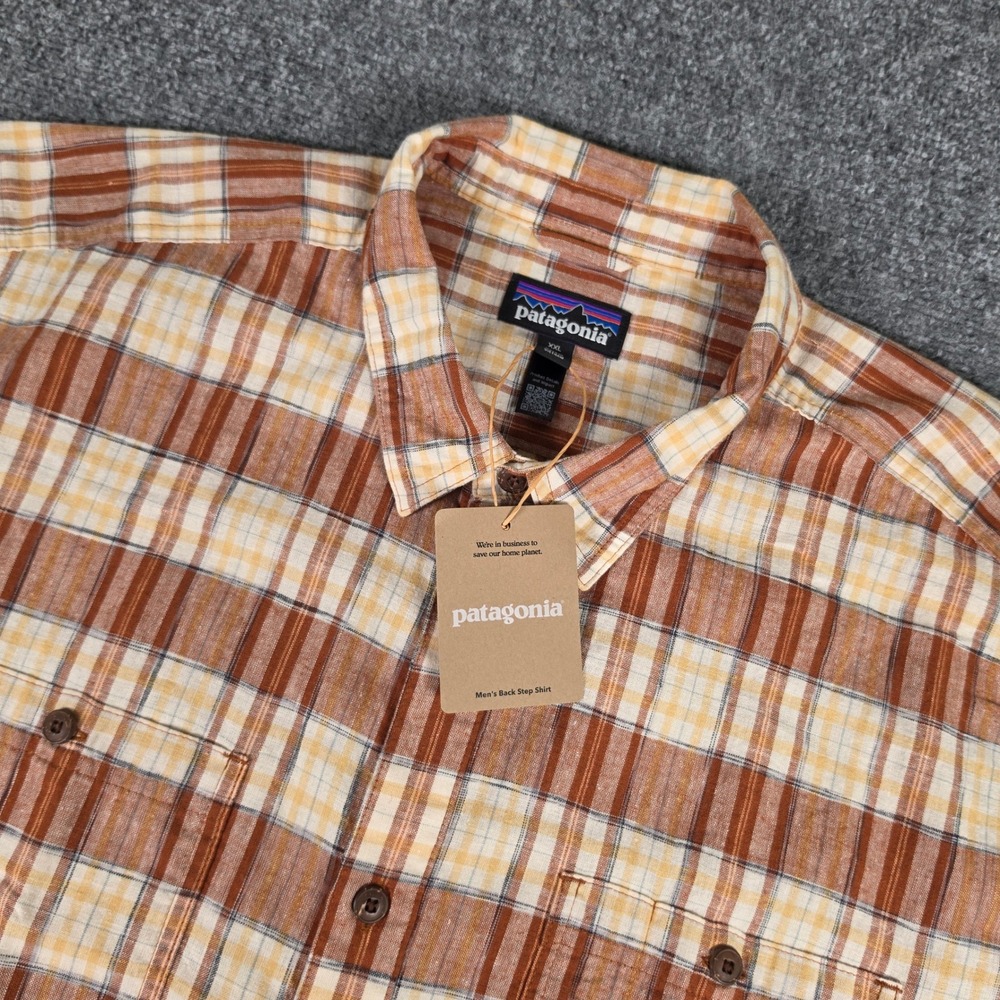 Patagonia Back Step Shirt Mens XXL Robin Brown Plaid Hemp Cotton 53139 SP25 NWT